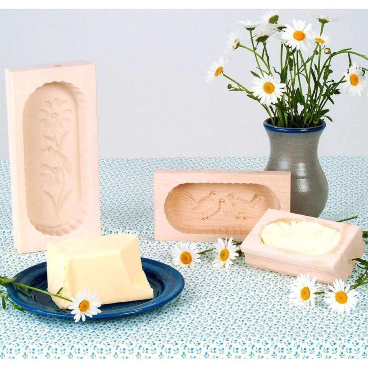 Hand-Carved Wooden Rectangular Butter Molds Assorted Patterns Set
